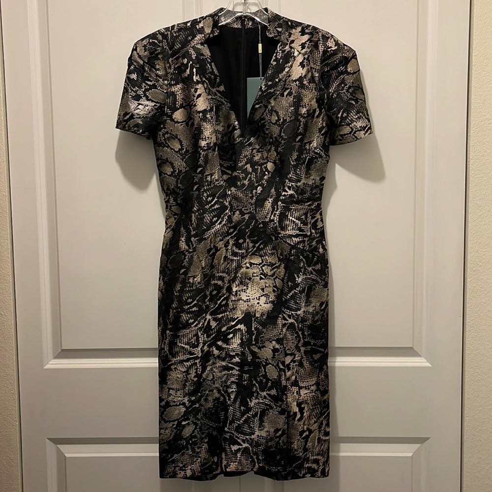 Zac Posen Python-Print Short Sleeve Dress